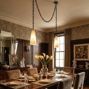 Luminous Conical Alabaster Chandelier - Moody Traditional Dining Hall Ambience | HoaiLamp