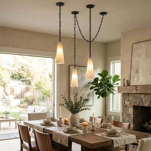 Luminous Conical Alabaster Chandelier - Multi-Light Swag Pendant Dining Setup | HoaiLamp