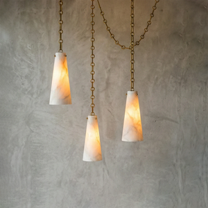Luminous Conical Alabaster Chandelier - Radiant 3-Light Warm Glow Ambiance | HoaiLamp