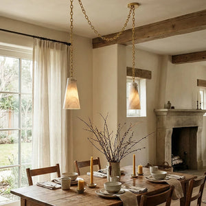 Luminous Conical Alabaster Chandelier - Rustic Cottage Dining Room Cluster | HoaiLamp