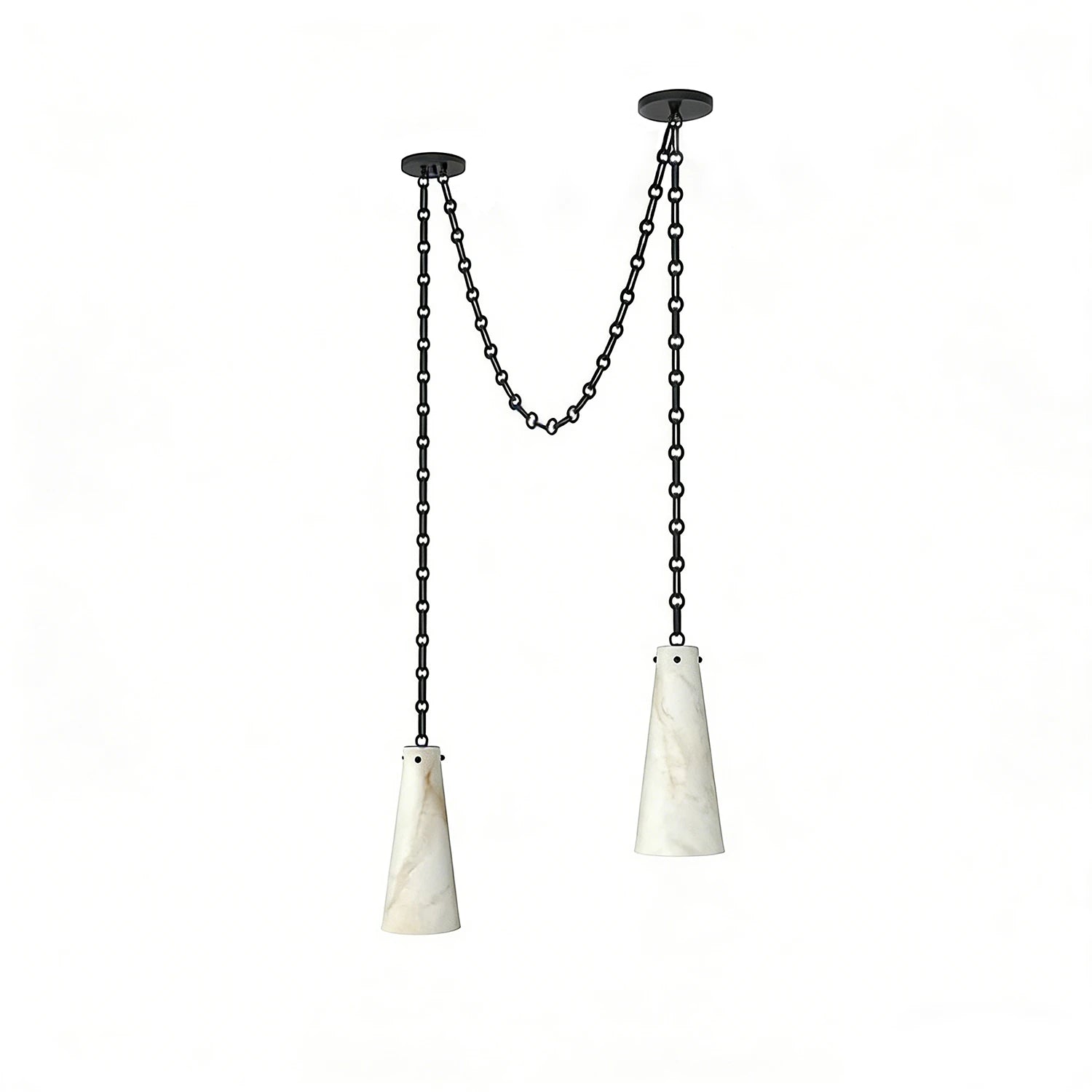 Luminous Conical Alabaster Chandelier - Studio 2-Light Black Cord Swag | HoaiLamp