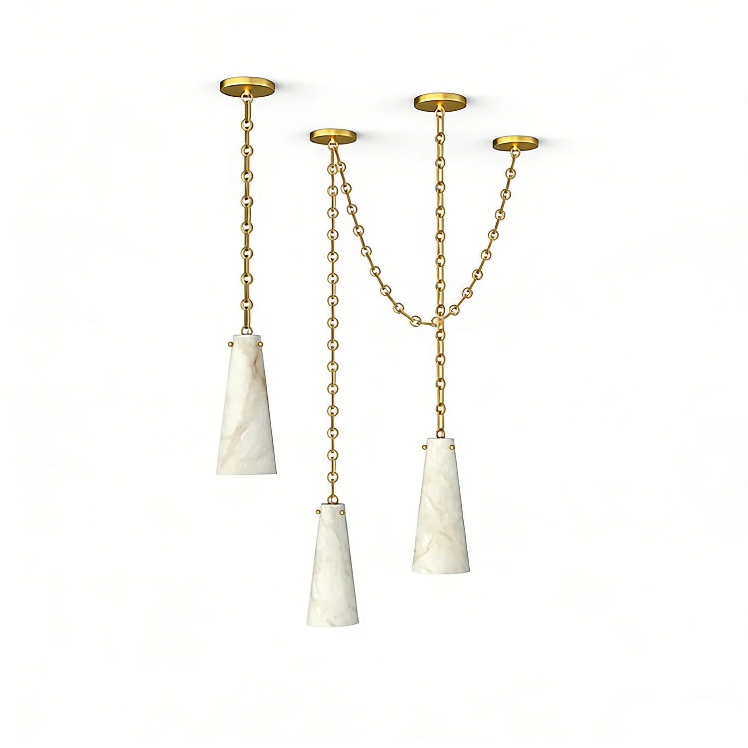 Luminous Conical Alabaster Chandelier - Studio 3-Light Gold Chain Specification | HoaiLamp