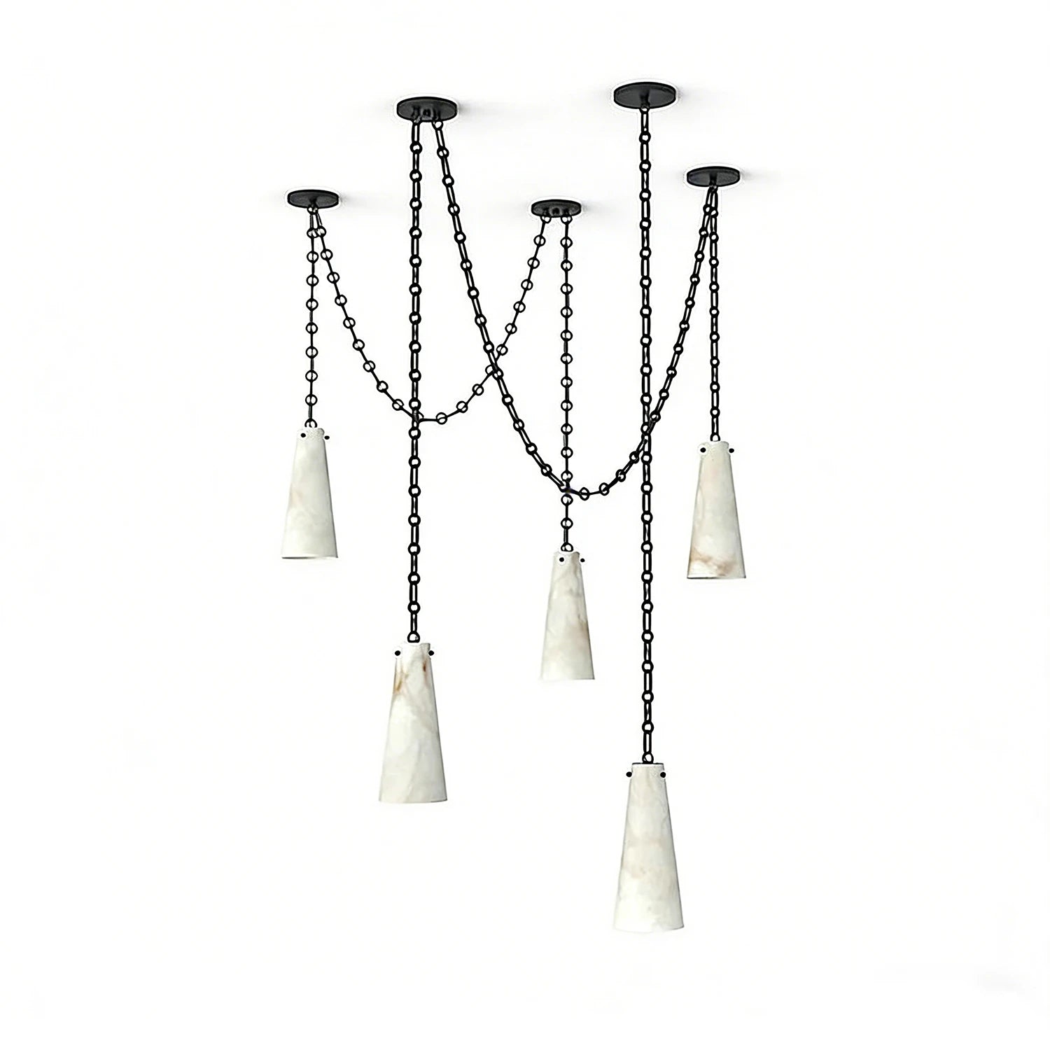 Luminous Conical Alabaster Chandelier - Studio 5-Light Multi-Pendant Profile | HoaiLamp