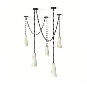 Luminous Conical Alabaster Chandelier - Studio 5-Light Multi-Pendant Profile | HoaiLamp