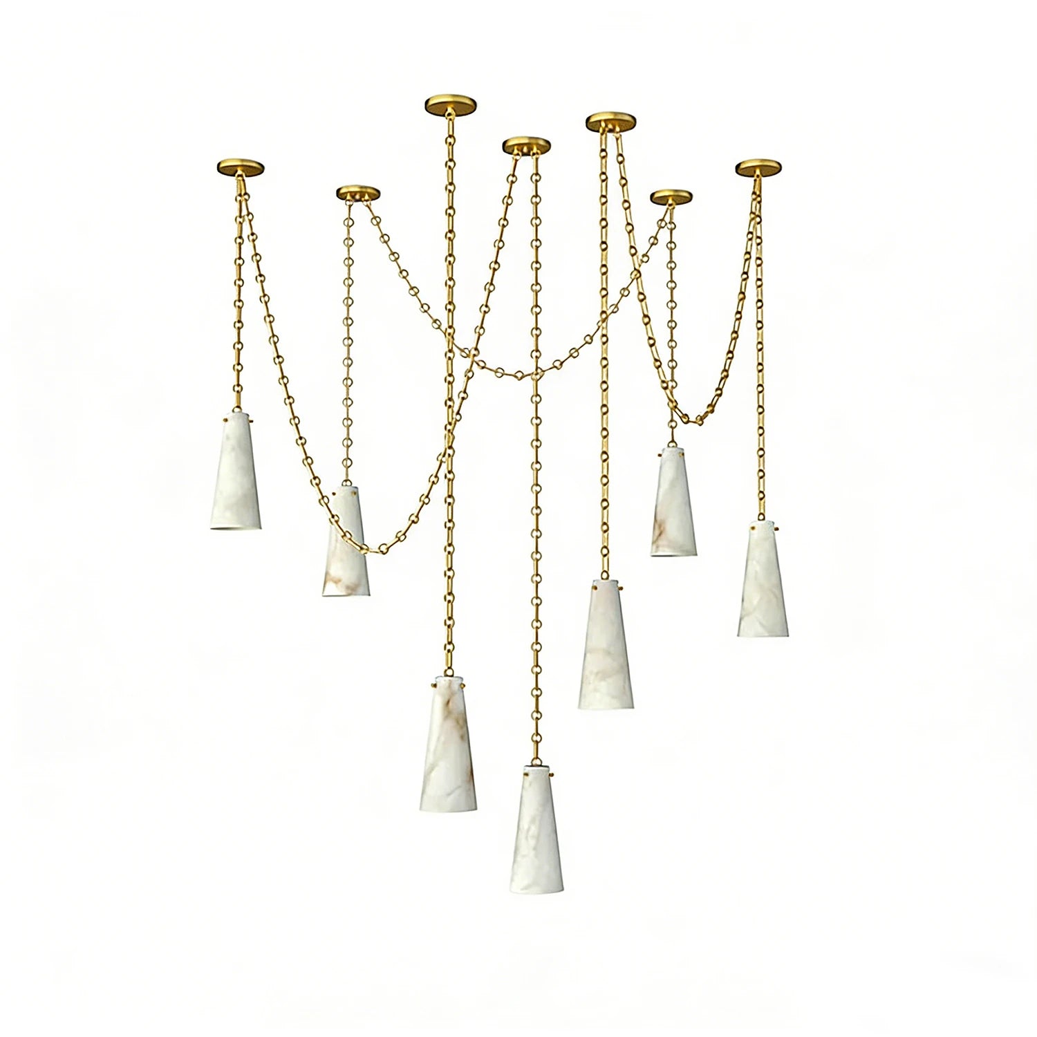 Luminous Conical Alabaster Chandelier - Studio Grand Cascading Cluster Gold | HoaiLamp