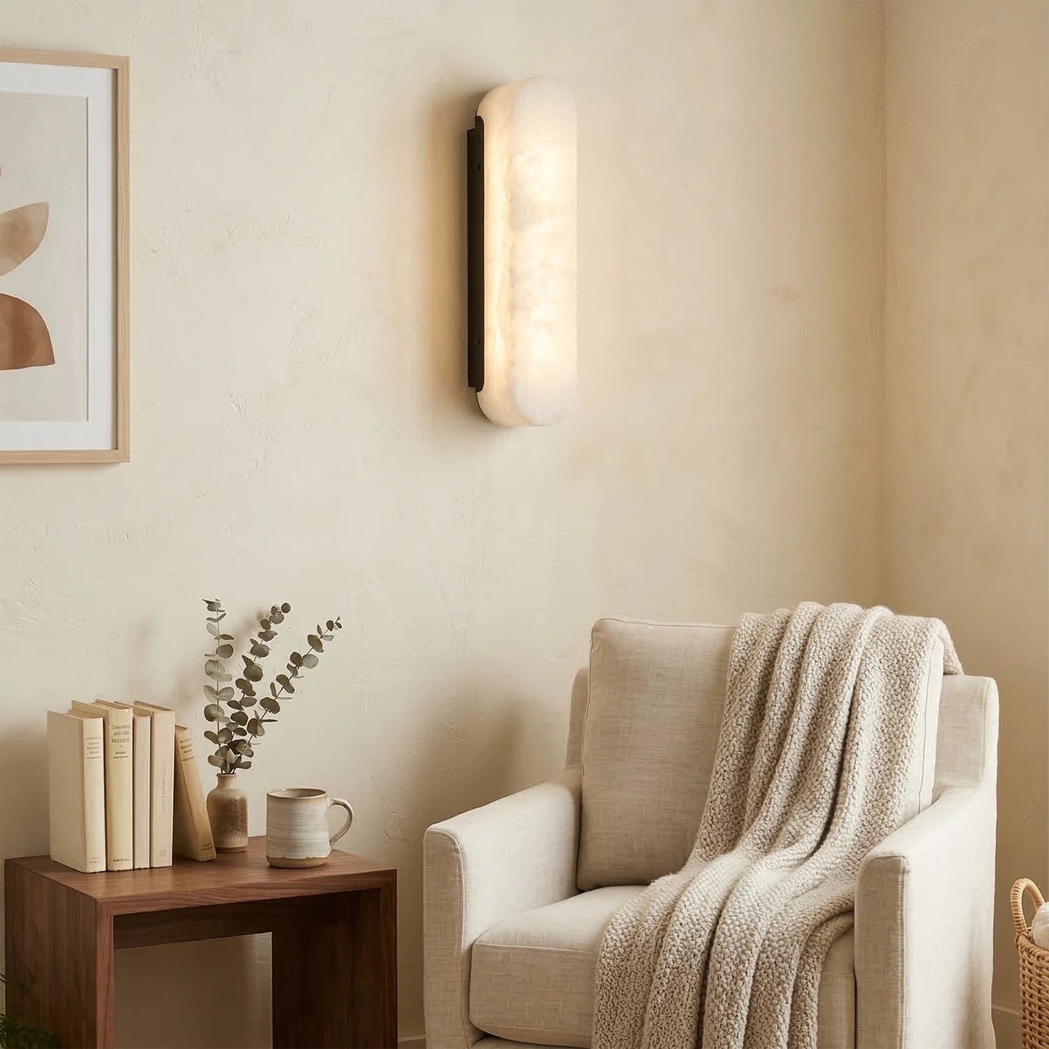 Luxury Alabaster Vertical Wall Lamp - Elegant Reading Chair Corner Illumination | HoaiLamp