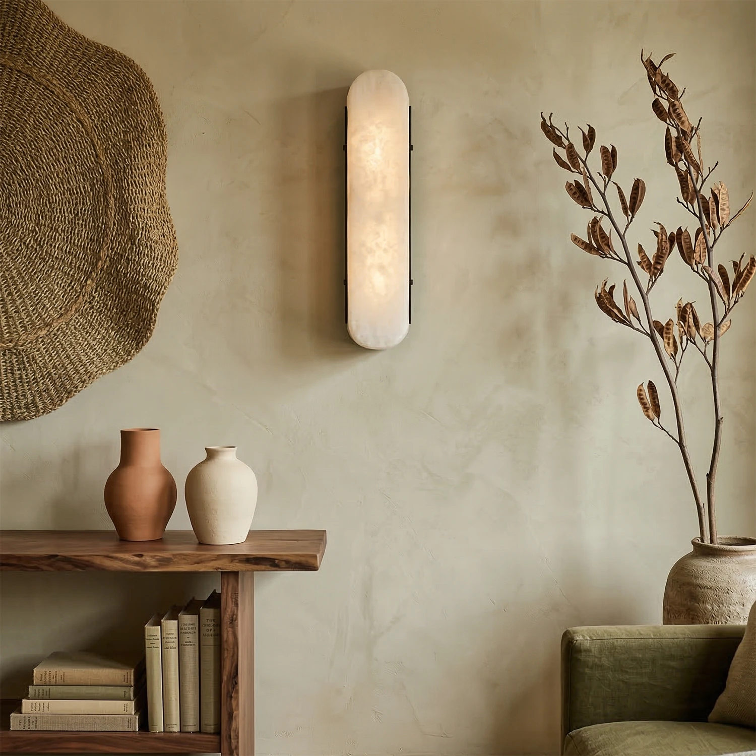 Luxury Alabaster Vertical Wall Lamp - Rustic Earthy Tone Living Room Decor | HoaiLamp