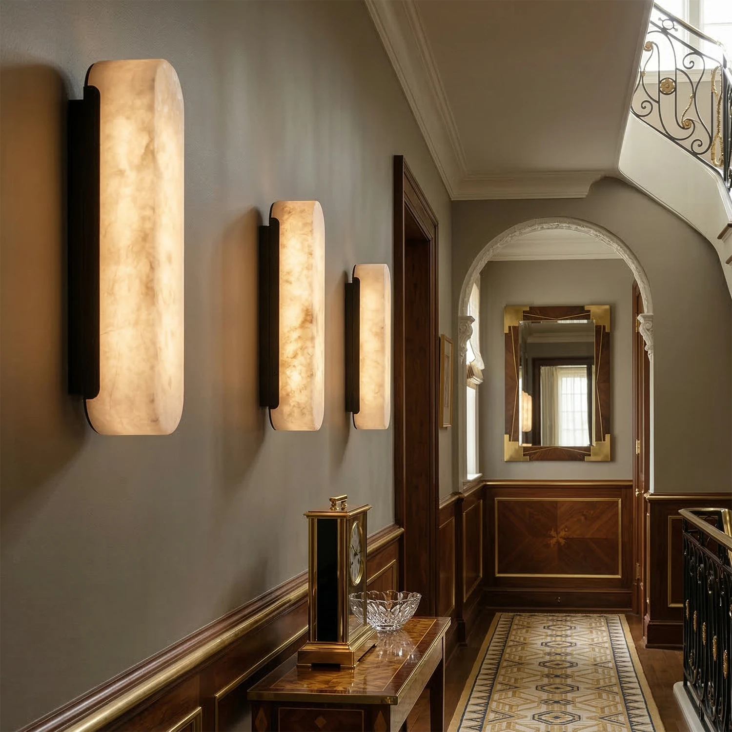 Luxury Alabaster Vertical Wall Lamp - Vintage Corridor Hallway Symmetrical Rhythm | HoaiLamp