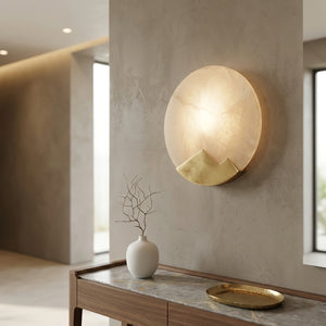 Luxury Copper Moon Alabaster Sconce - Minimalist Stone Side Table Backdrop | HoaiLamp