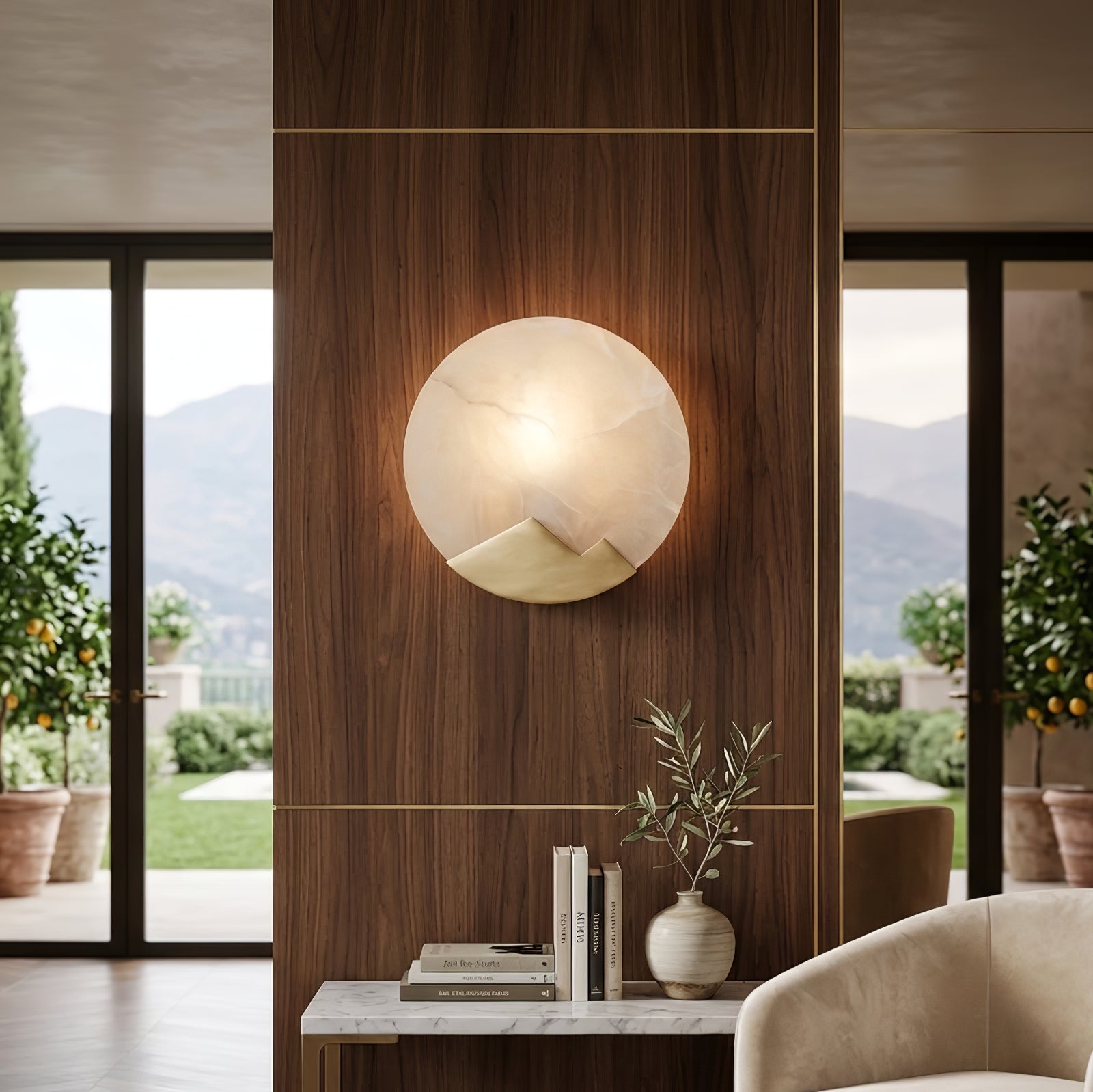 Luxury Copper Moon Alabaster Sconce - Panoramic View Lounge Illumination | HoaiLamp