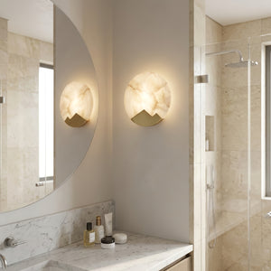 Luxury Copper Moon Alabaster Sconce - Powder Room Mirror Reflection | HoaiLamp