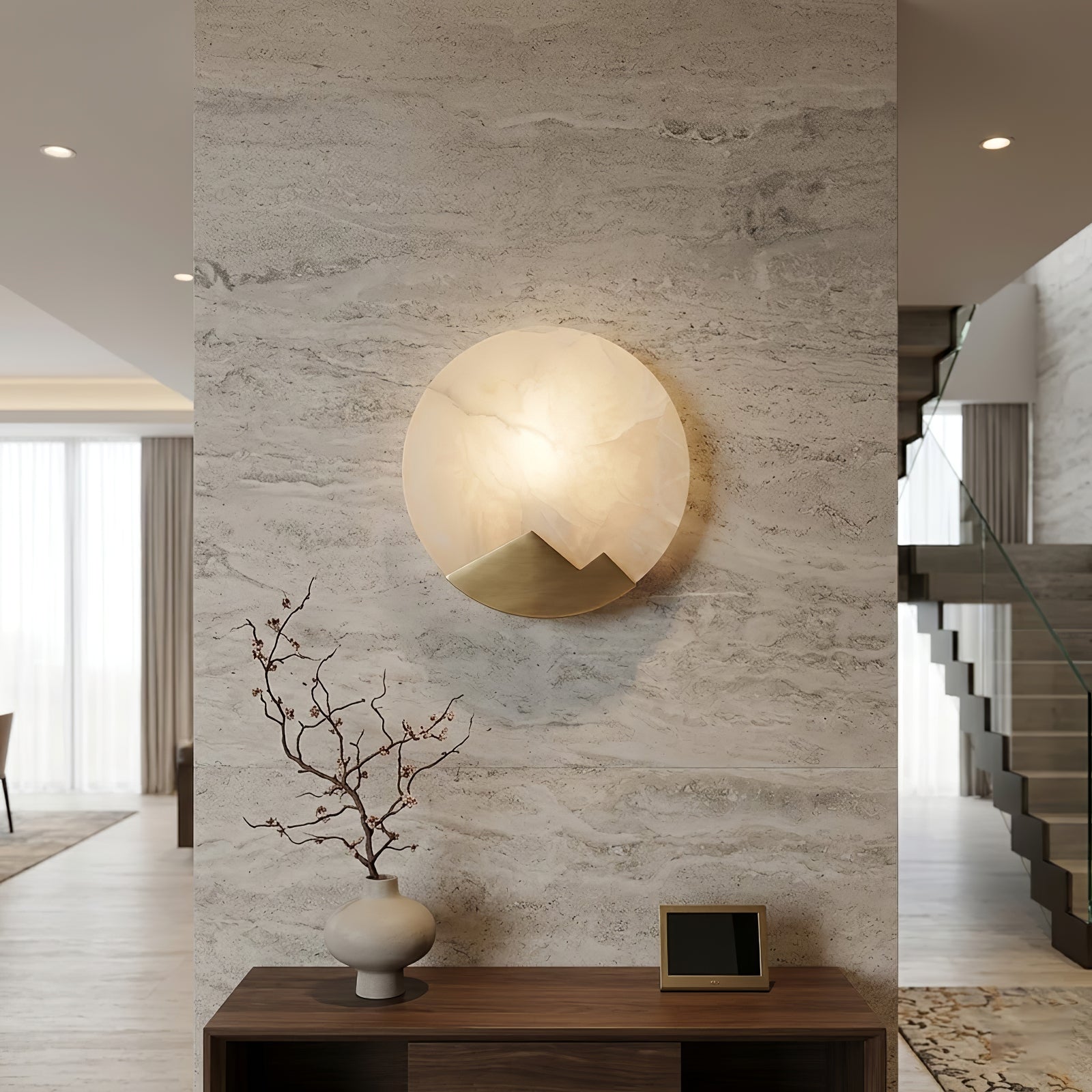 Luxury Copper Moon Alabaster Sconce - Refined Marble Entryway Vignette | HoaiLamp