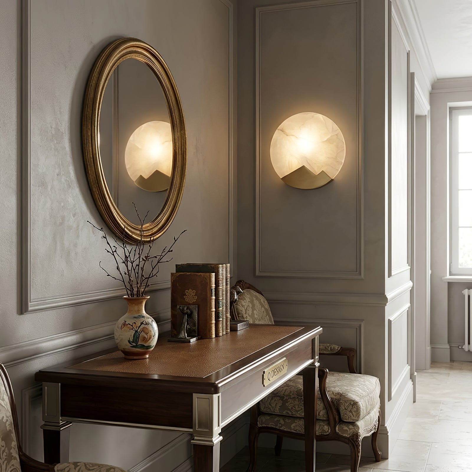 Luxury Copper Moon Alabaster Sconce - Vintage Oriental Credenza Decor | HoaiLamp