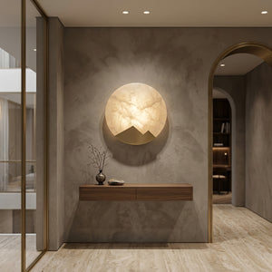 Luxury Copper Moon Alabaster Sconce - Wabi-Sabi Foyer Console Table | HoaiLamp