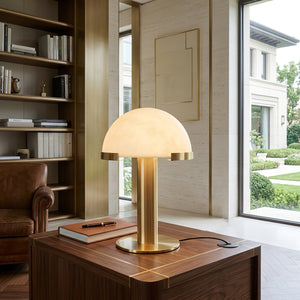 Melange Alabaster Dome Table Lamp - Architectural Hallway Wood Cabinet | HoaiLamp