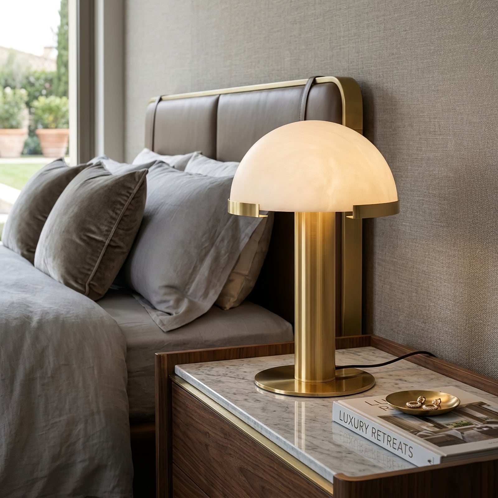 Melange Alabaster Dome Table Lamp - Contemporary Master Suite Bedside | HoaiLamp