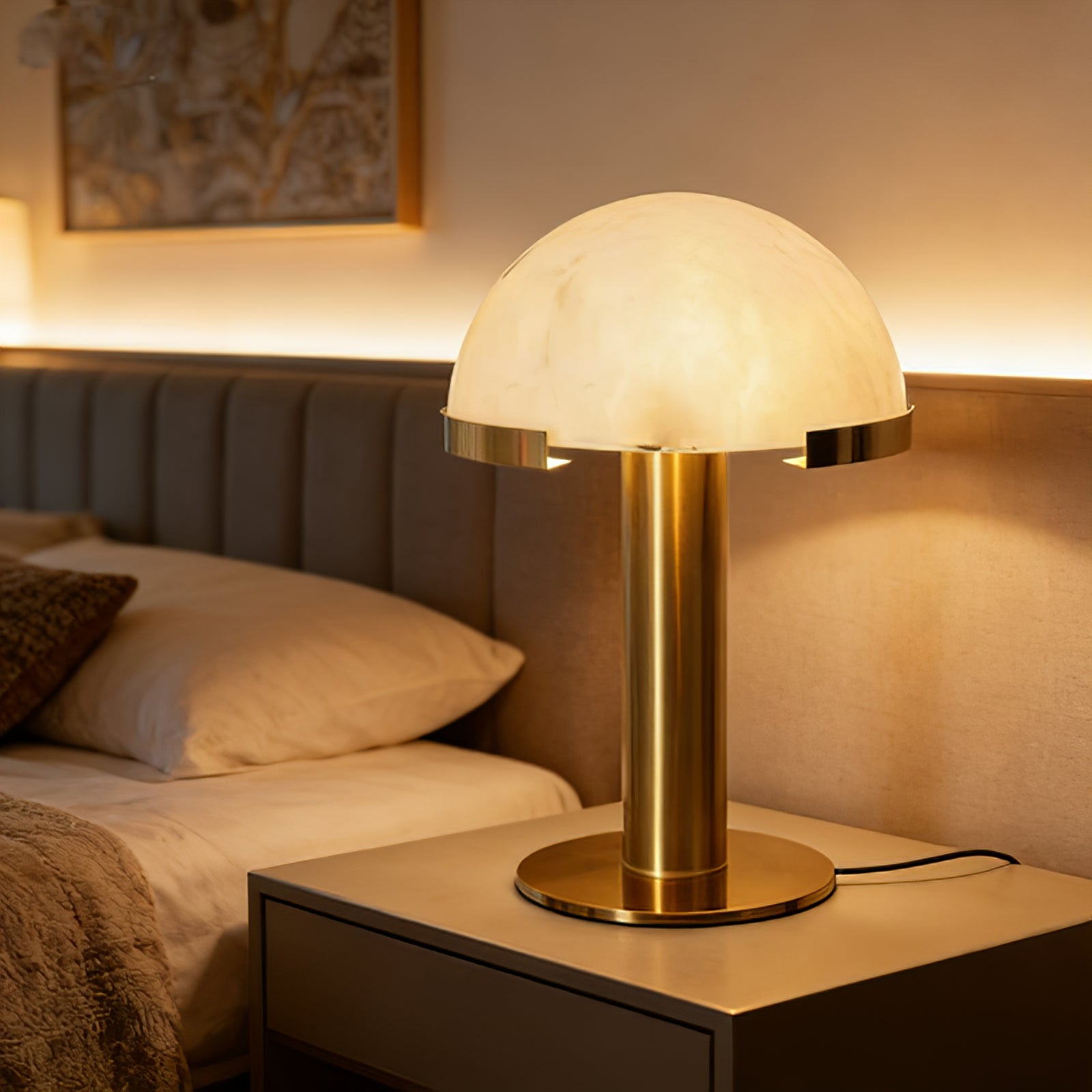 Melange Alabaster Dome Table Lamp - Cozy Bedroom Ambient Lighting | HoaiLamp