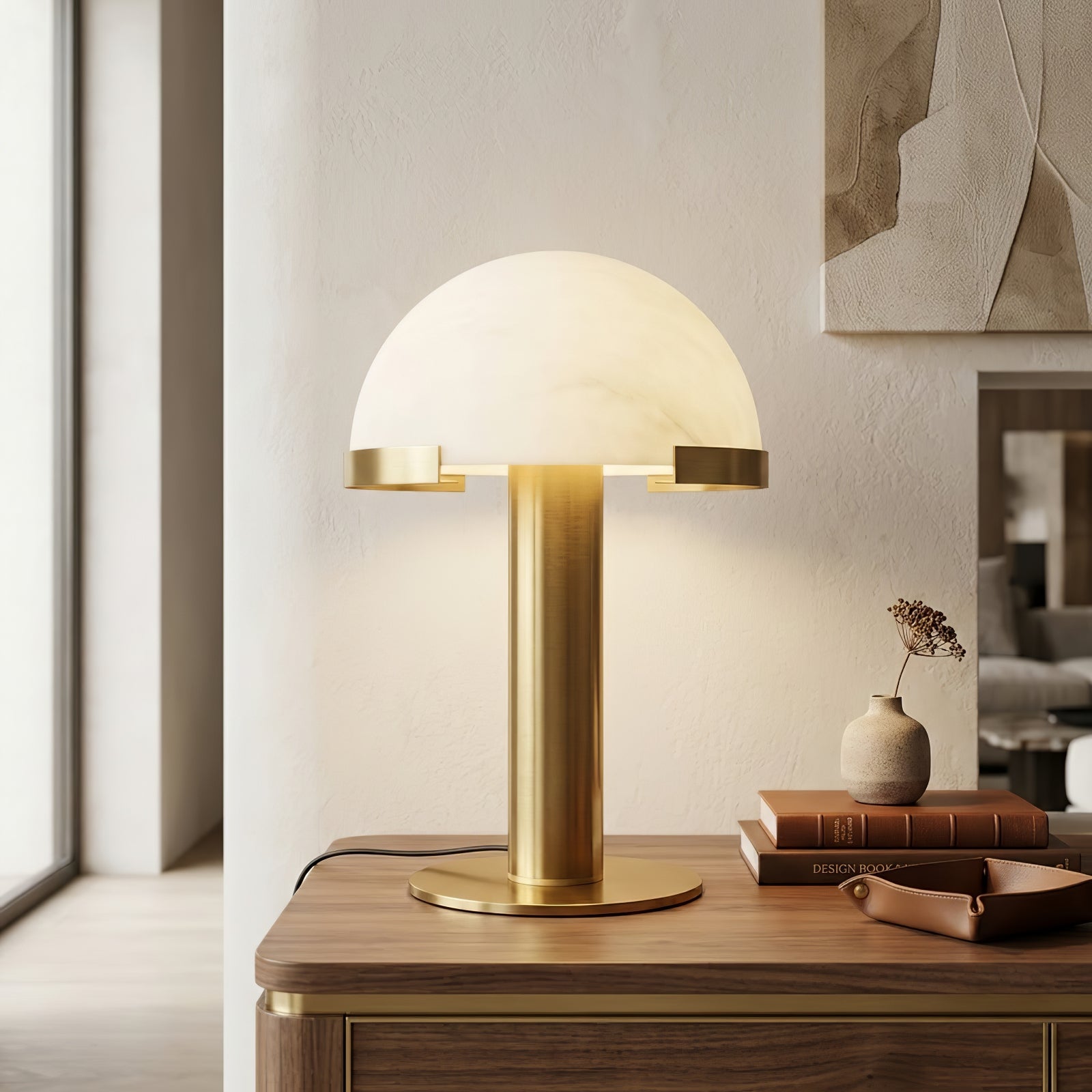 Melange Alabaster Dome Table Lamp - Luxury Foyer Credenza Decor | HoaiLamp
