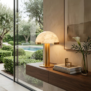 Melange Alabaster Dome Table Lamp - Luxury Villa Patio View Side Table | HoaiLamp