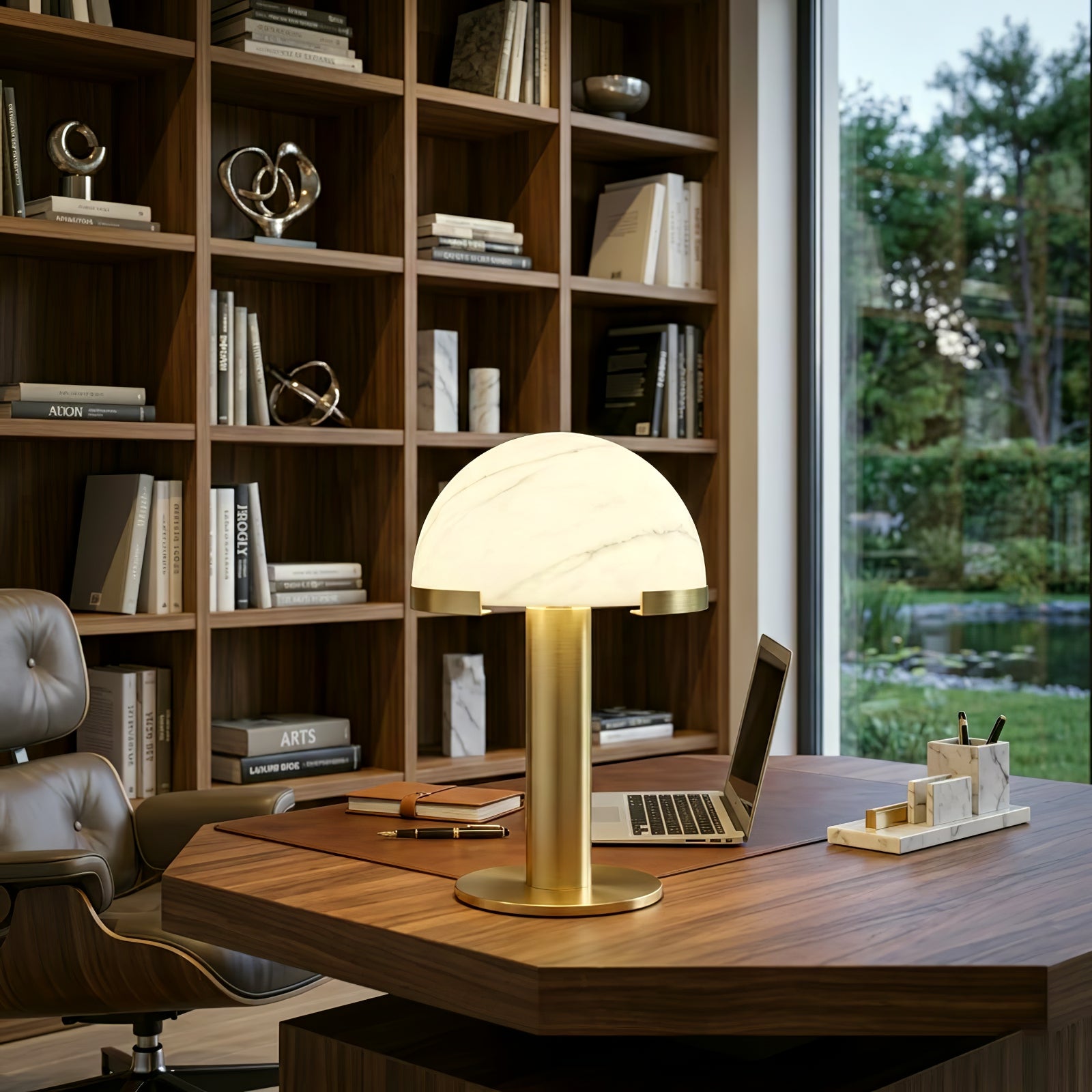 Melange Alabaster Dome Table Lamp - Modern Office Bookshelf Accent | HoaiLamp