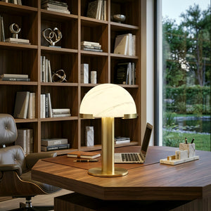 Melange Alabaster Dome Table Lamp - Modern Office Bookshelf Accent | HoaiLamp