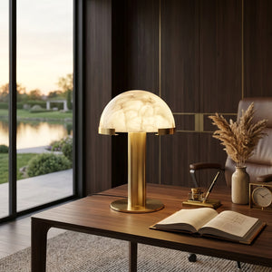 Melange Alabaster Dome Table Lamp - Panoramic View Lounge Reading Light | HoaiLamp
