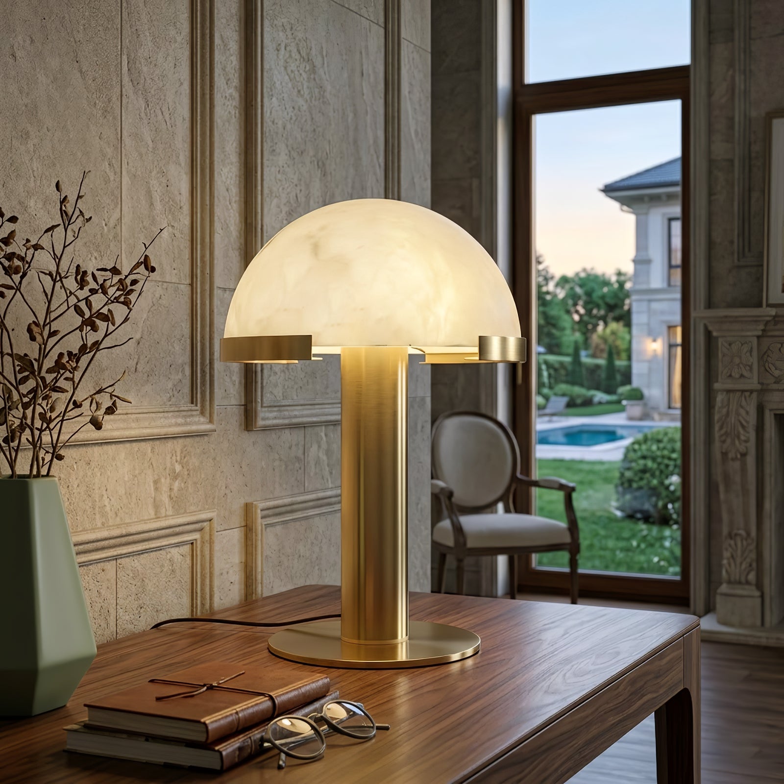 Melange Alabaster Dome Table Lamp - Refined Console Table Backdrop | HoaiLamp