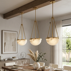Melangee Alabaster Dome Pendant - Rustic Beam Trio | HoaiLamp