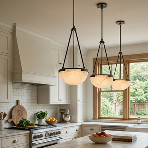 Melangee Alabaster Dome Pendant - Bright Kitchen Island Array | HoaiLamp