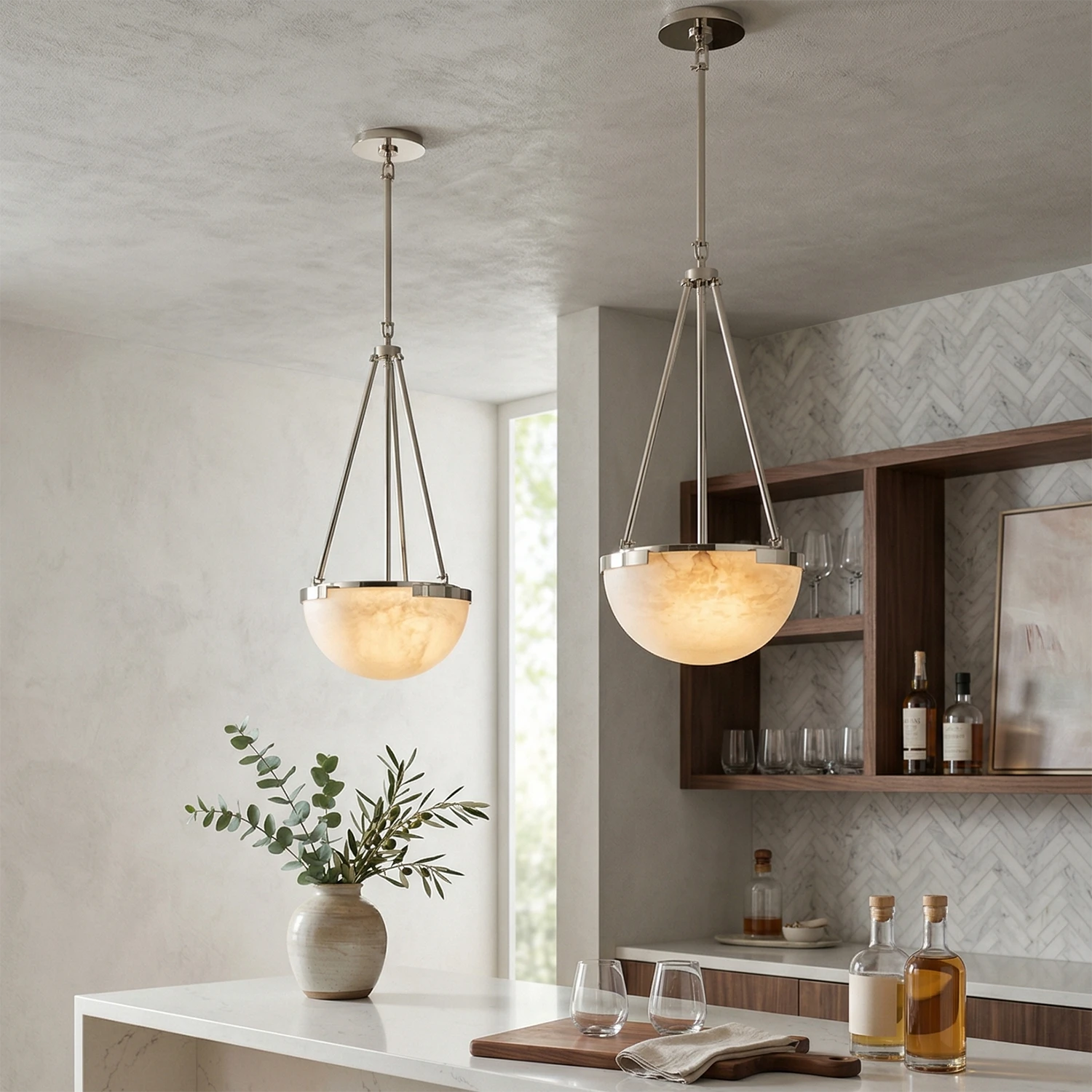 Melangee Alabaster Dome Pendant - Contemporary Kitchen Duo | HoaiLamp