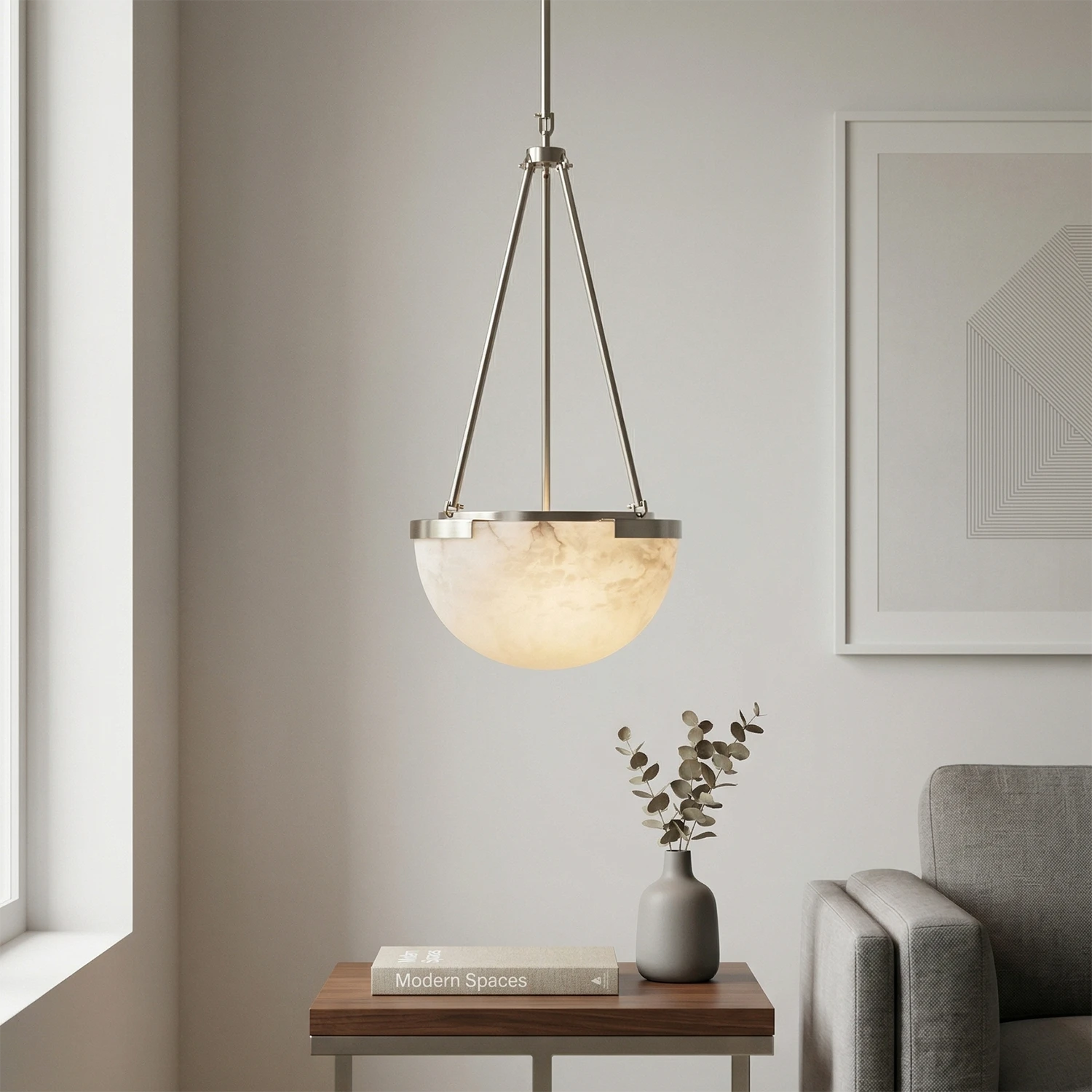 Melangee Alabaster Dome Pendant - Minimalist Vignette | HoaiLamp