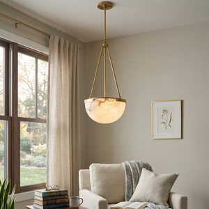 Melangee Alabaster Dome Pendant - Warm Reading Nook | HoaiLamp