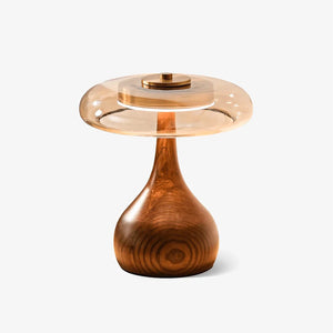 Mid-Century Wood & Glass Disc Table Lamp - view 2 | Hoailamp