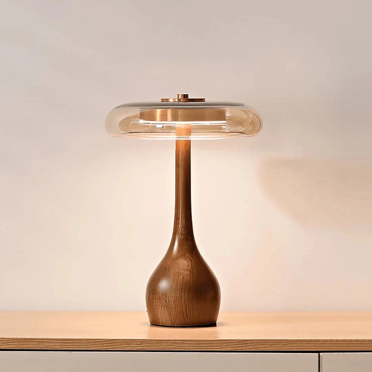 Mid-Century Wood & Glass Disc Table Lamp - view 15 | Hoailamp