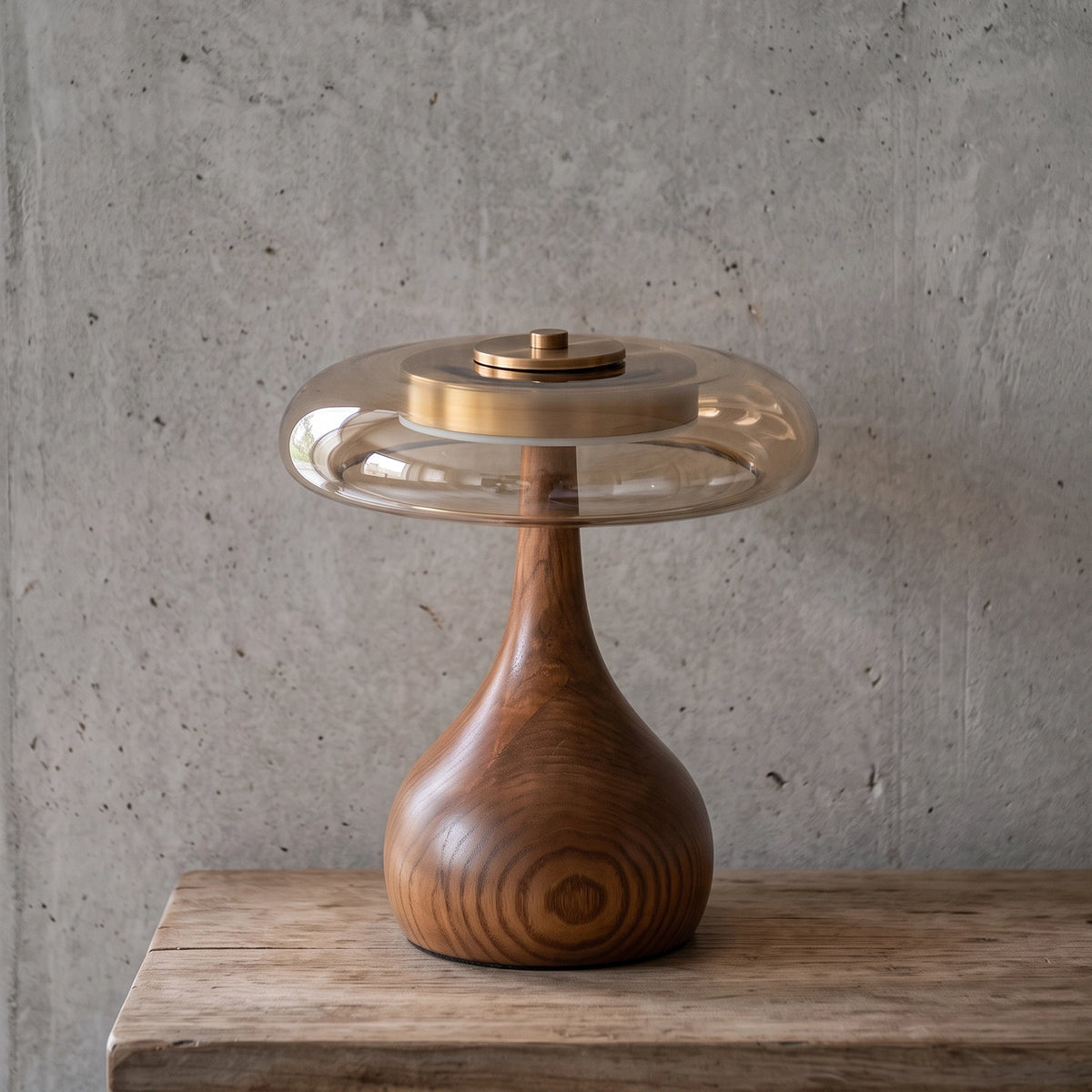Mid-Century Wood & Glass Disc Table Lamp