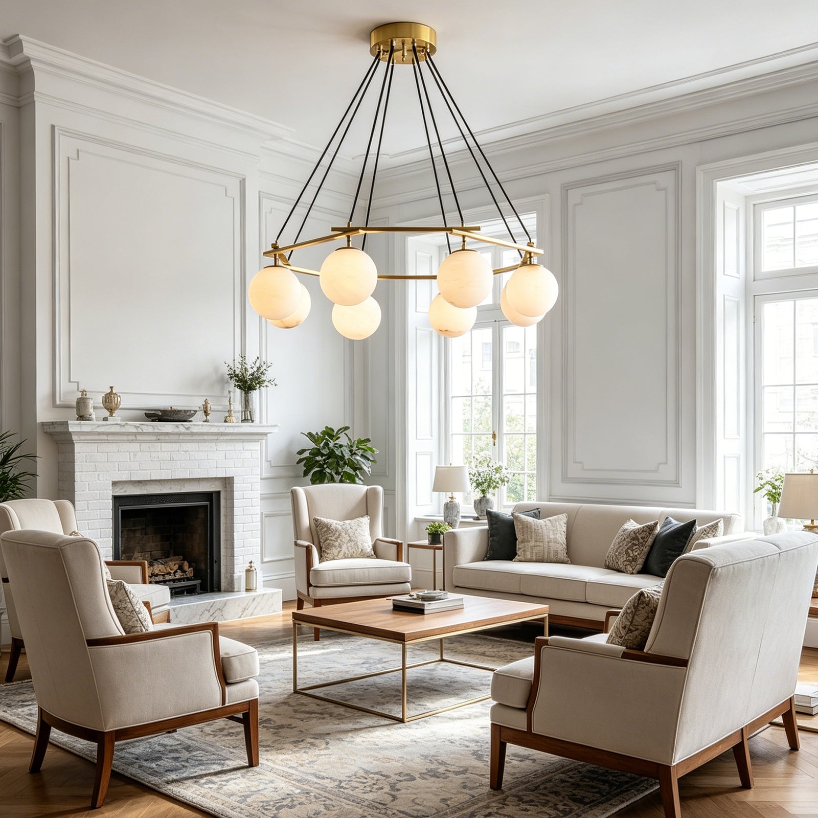 Miira Alabaster Chandelier - Classic High-Ceiling Salon | HoaiLamp