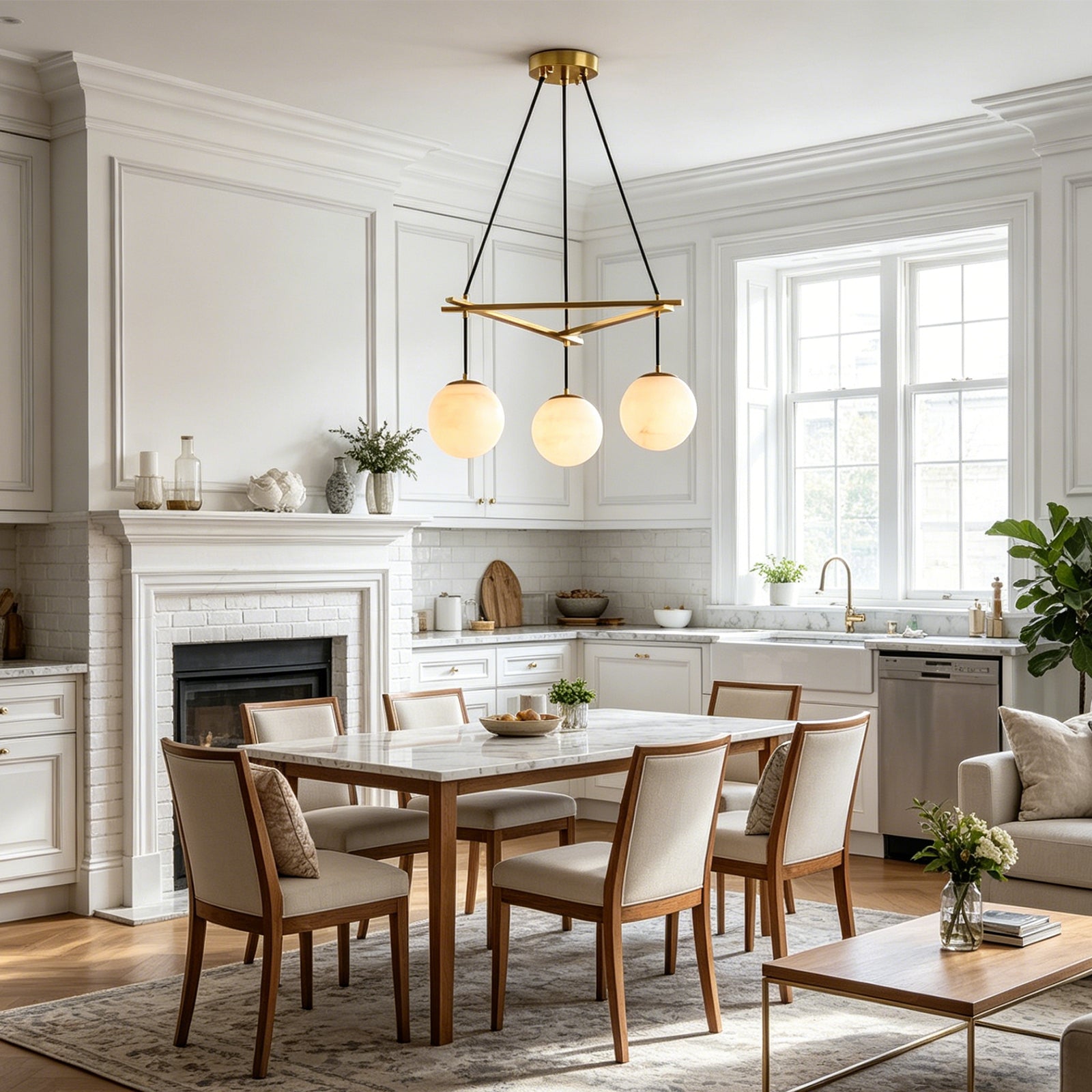 Miira Alabaster Chandelier - Modern Apartment Open-Plan Dining | HoaiLamp