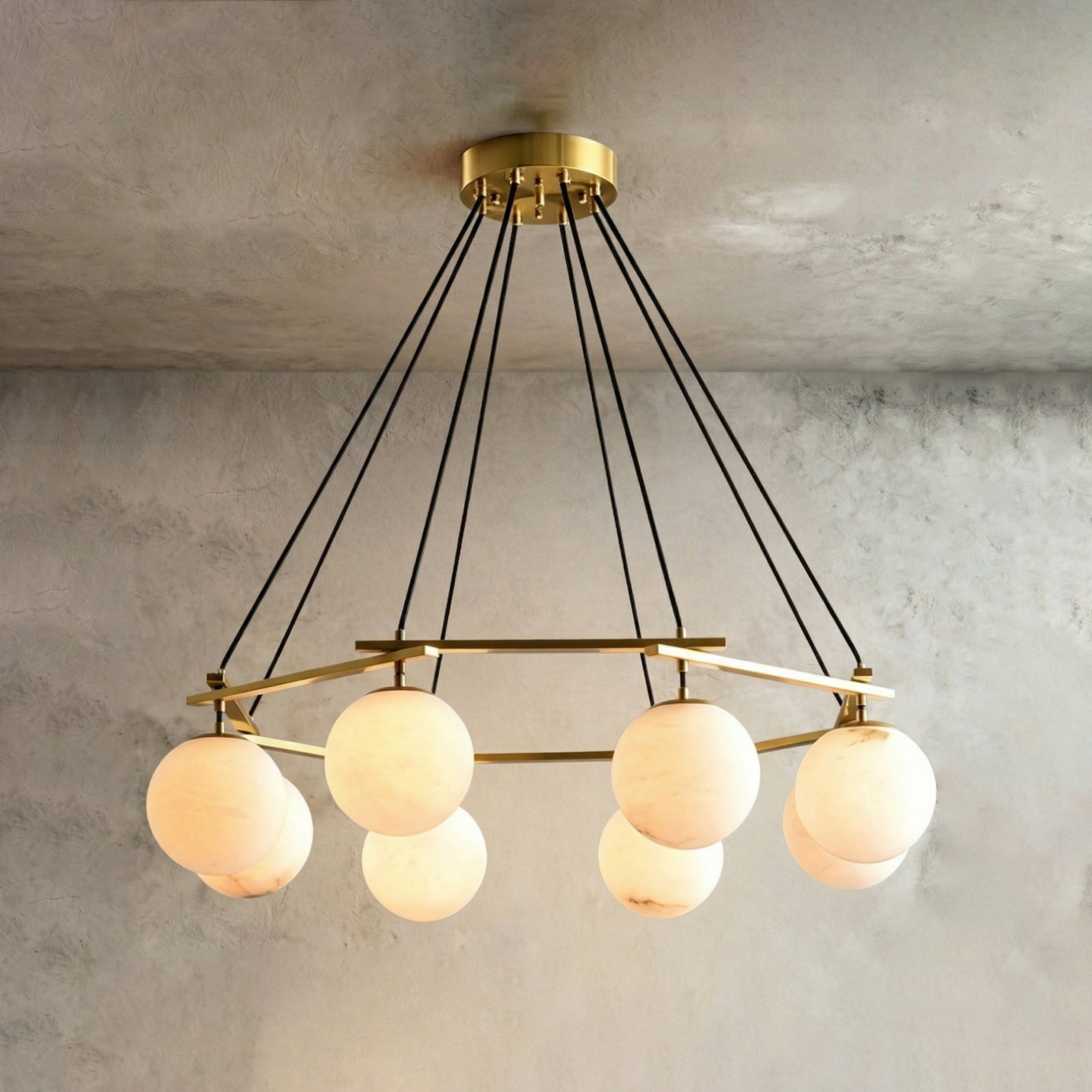 Miira Alabaster Chandelier - Minimalist Stucco Studio View | HoaiLamp