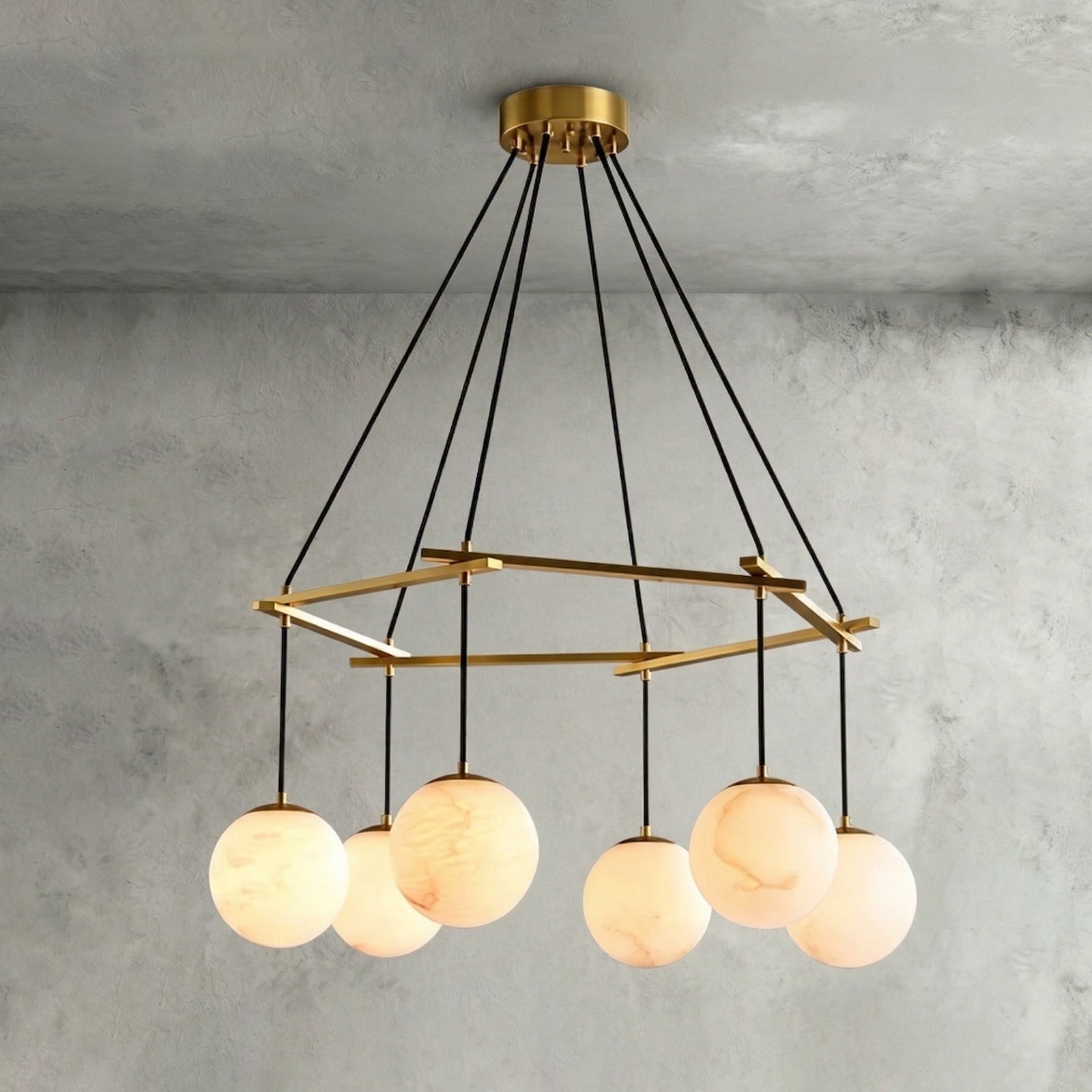 Miira Alabaster Chandelier - Six-Light Hexagonal Balance | HoaiLamp