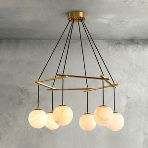 Miira Alabaster Chandelier - Six-Light Hexagonal Balance | HoaiLamp