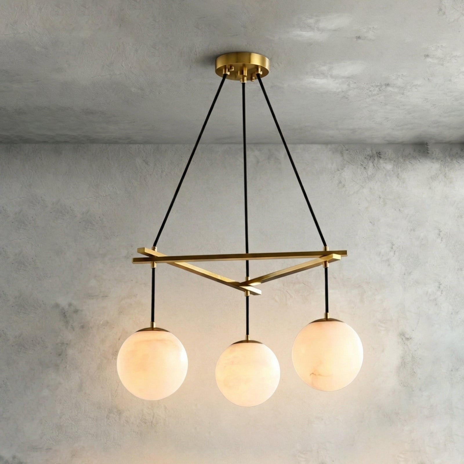 Miira Alabaster Chandelier - Three-Light Triangular Geometric | HoaiLamp