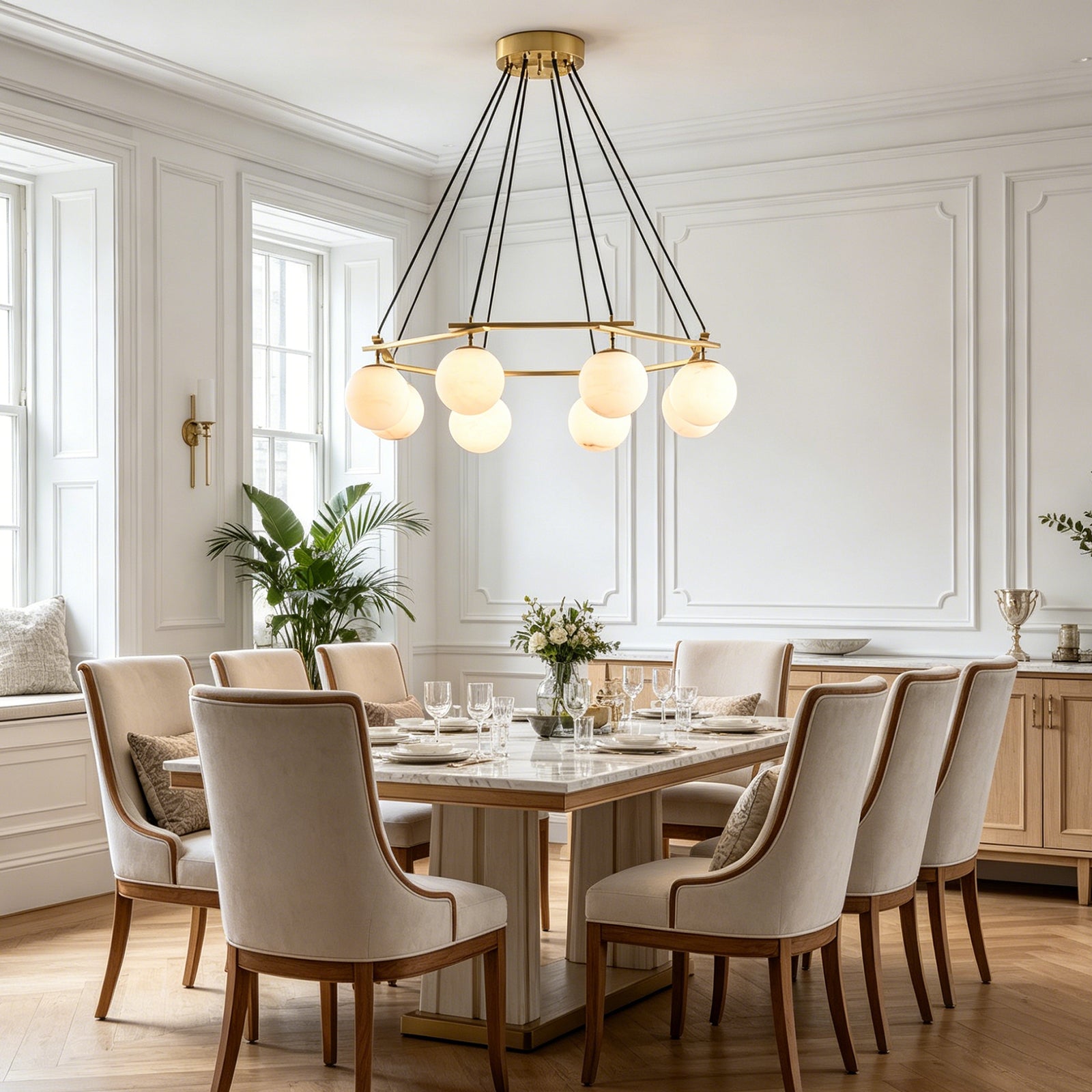 Miira Alabaster Chandelier - Elegant Scandi Breakfast Nook | HoaiLamp