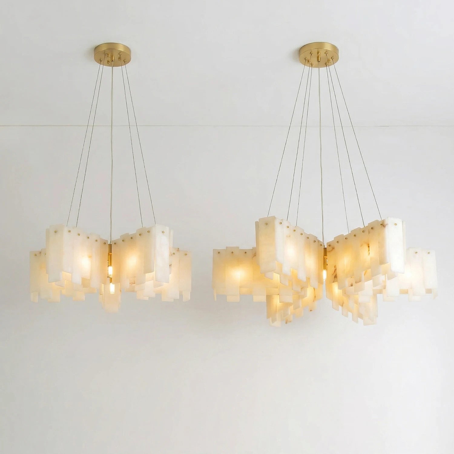 Cascade Alabaster Tiered Brass Chandelier-Artistic Irregular Composition - Creative Space Installation | HoaiLamp