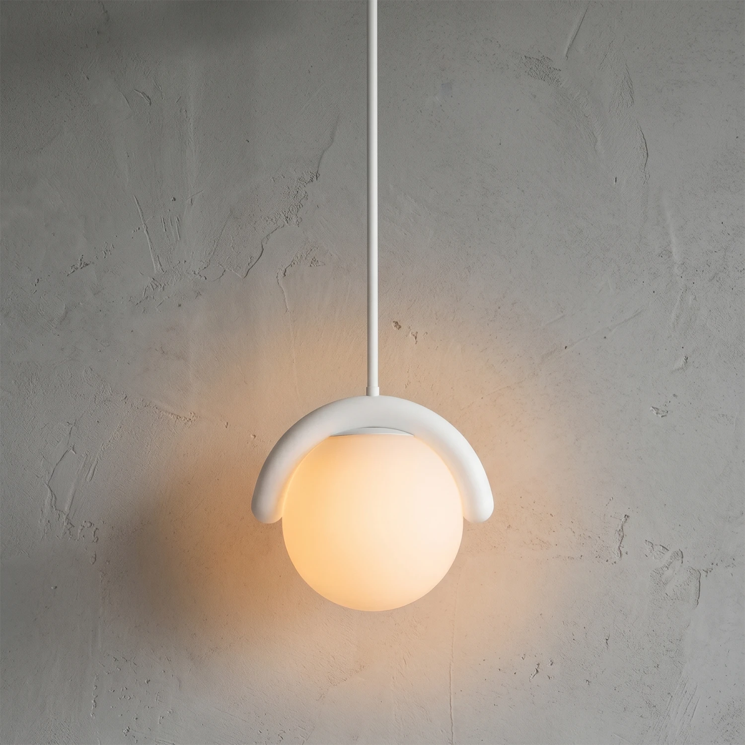 Curved Linear Opal Globe Pendant - Warm Glow Single Head Bedside Ambience | HoaiLamp