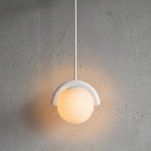 Curved Linear Opal Globe Pendant - Warm Glow Single Head Bedside Ambience | HoaiLamp