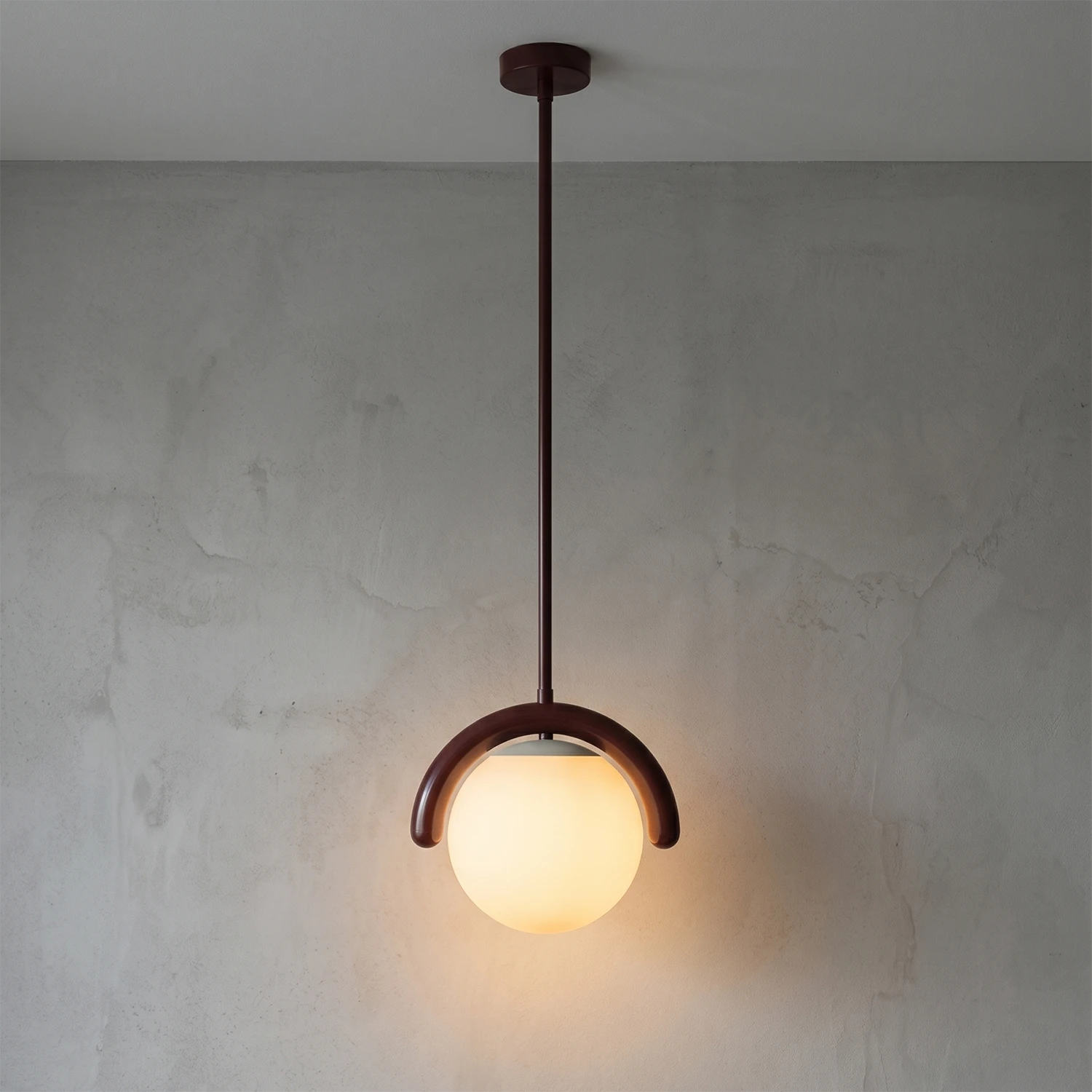 Curved Linear Opal Globe Pendant - Minimalist Industrial Single Globe Pendant | HoaiLamp