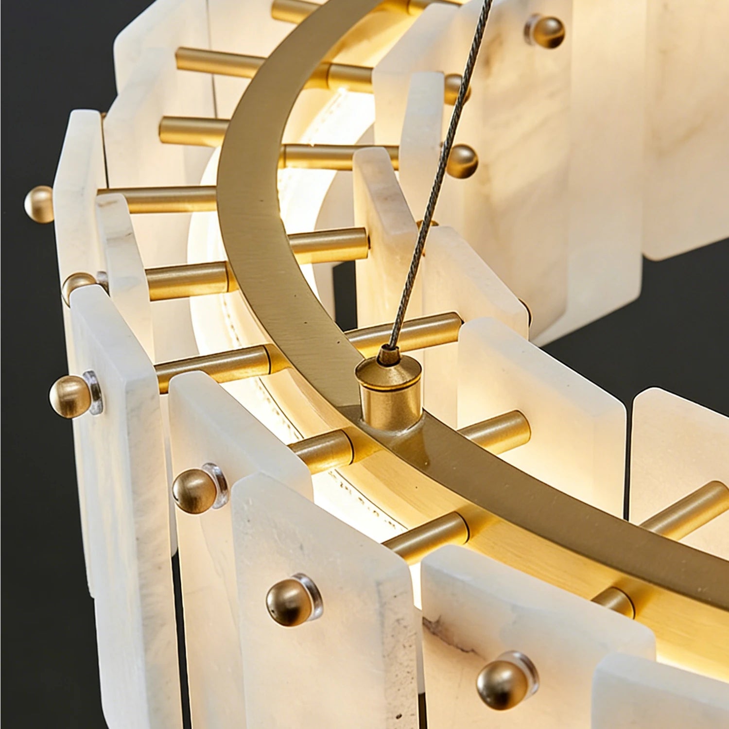 Modern Alabaster Celestial Chandelier - Brass Circular Skeleton | HoaiLamp