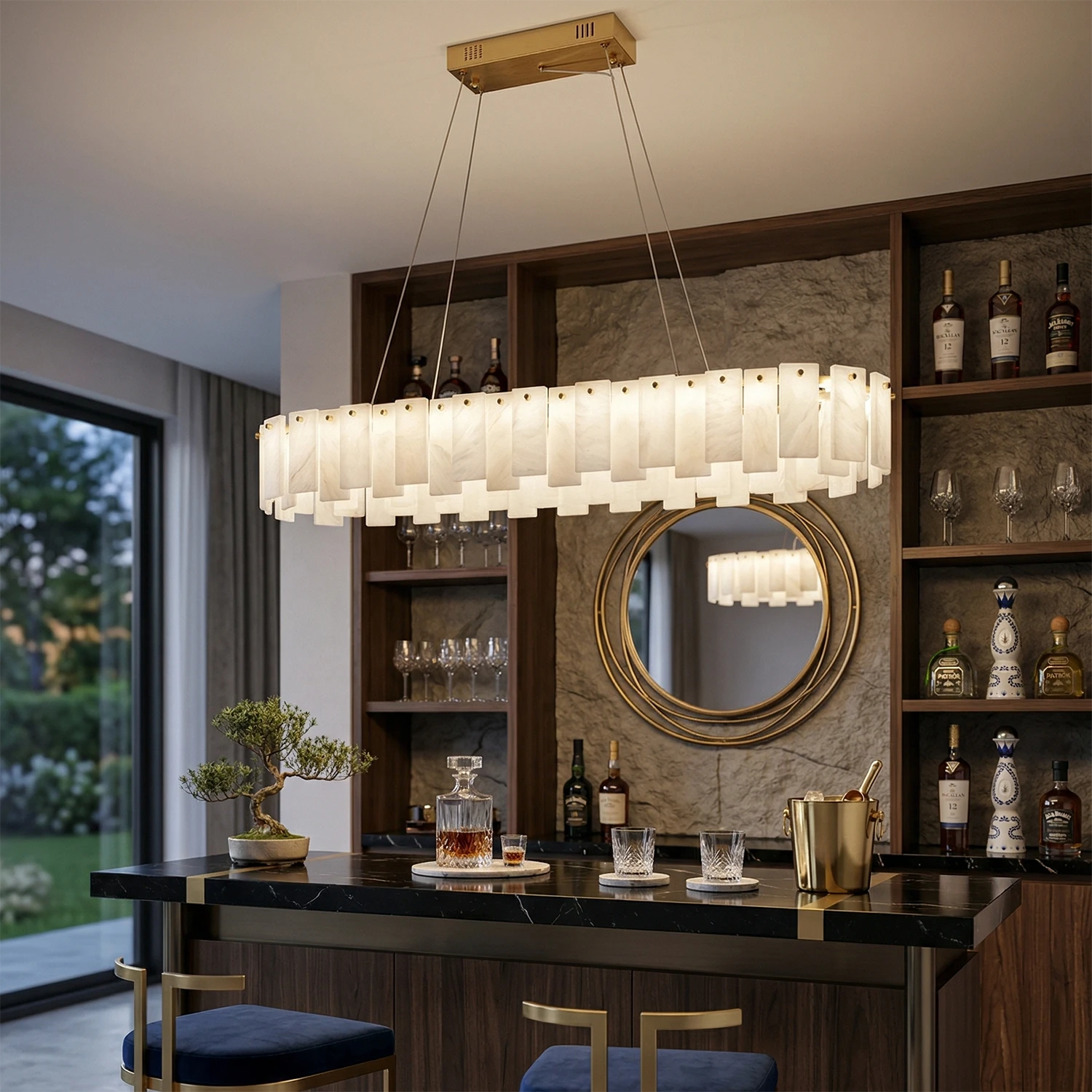 Modern Alabaster Celestial Chandelier - Sophisticated Home Bar | HoaiLamp