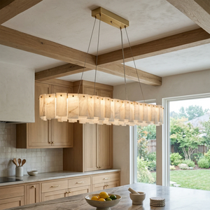Modern Alabaster Celestial Chandelier - Linear Island Profile | HoaiLamp