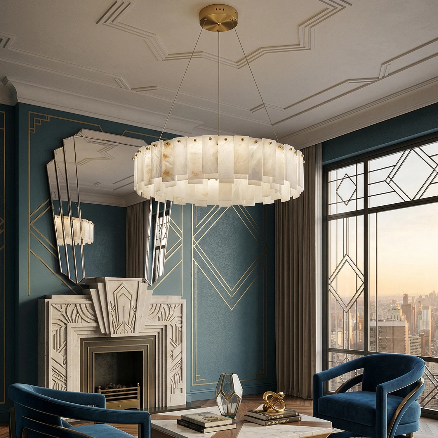 Modern Alabaster Celestial Chandelier - Art Deco Living Room | HoaiLamp